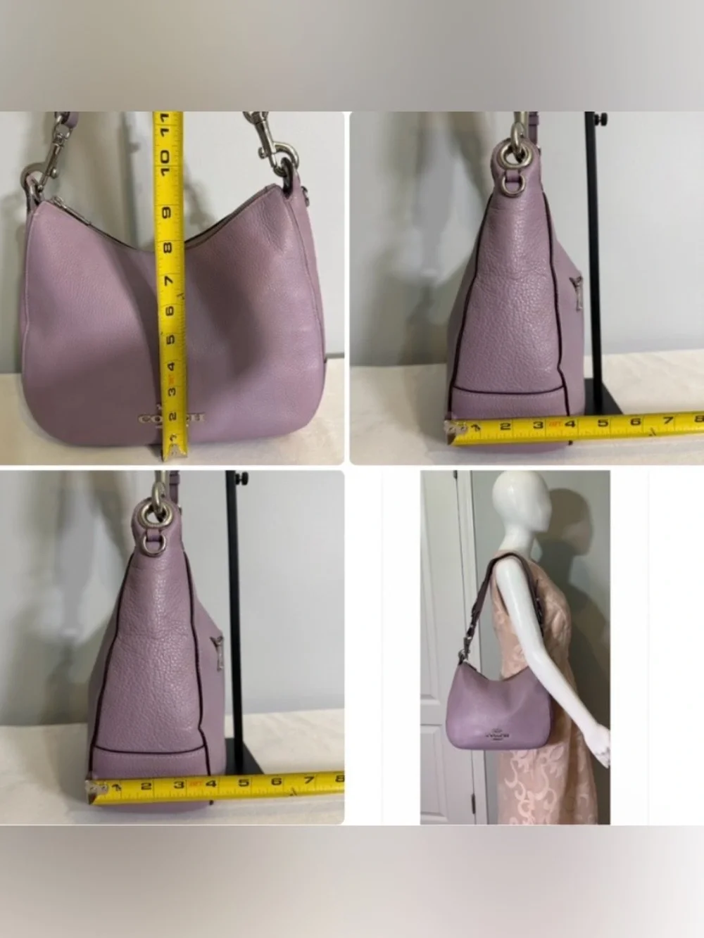Coach Jes Hobo Shoulder Bag Lilac Purple Pebbled Leather F76695